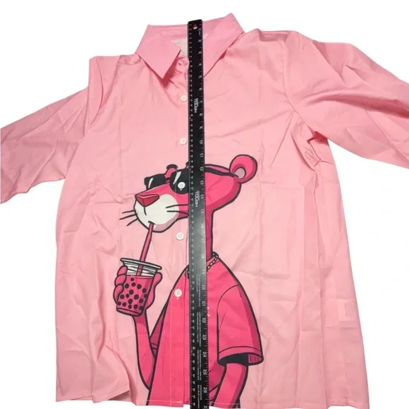 Pink Panther Long Sleeve Button Down Graphic Women's Top Size Small New - Picture 3 of 5